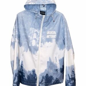 Men's Blue & White Graphic Hooded Windbreaker by Unknown Brand
